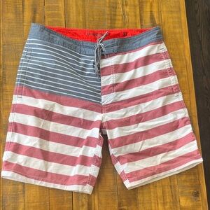 Goodfellow & Co Men's Striped Swim Shorts - Red, White, and Gray